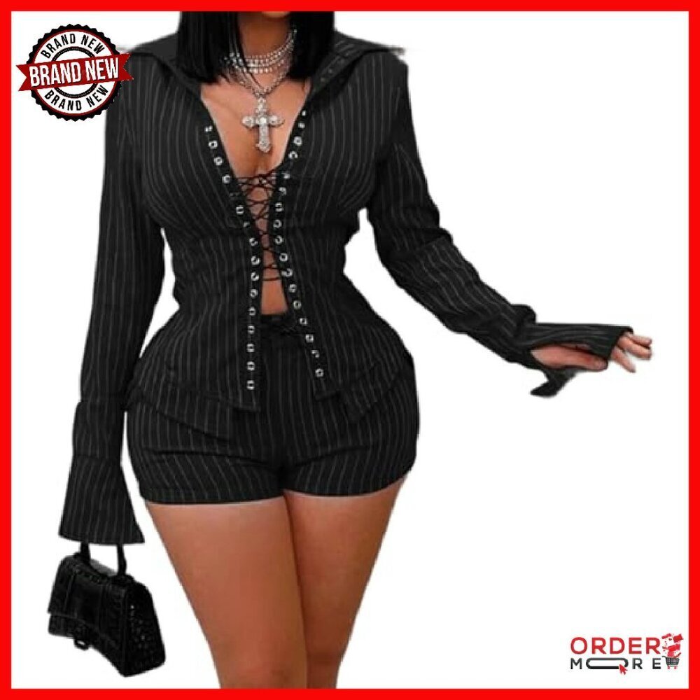 Polyester Crop Top & Shorts Set - Sexy Club Outfit for Women - Picture 2 of 5
